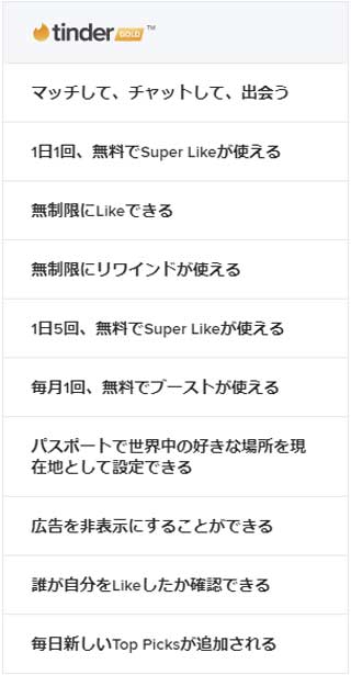 Tinderゴールド会員ができることの画像