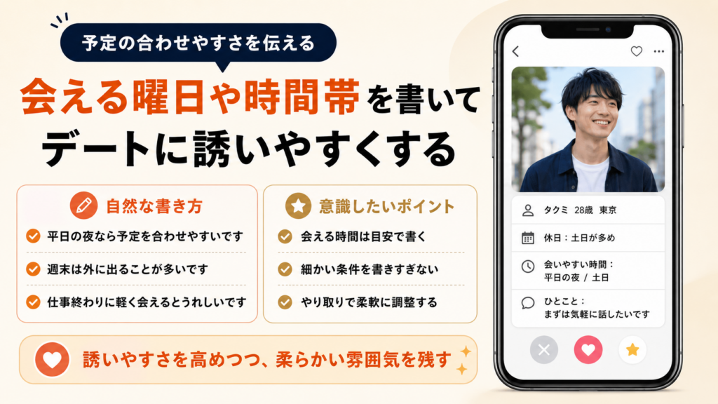 会える時間帯や曜日を書く
