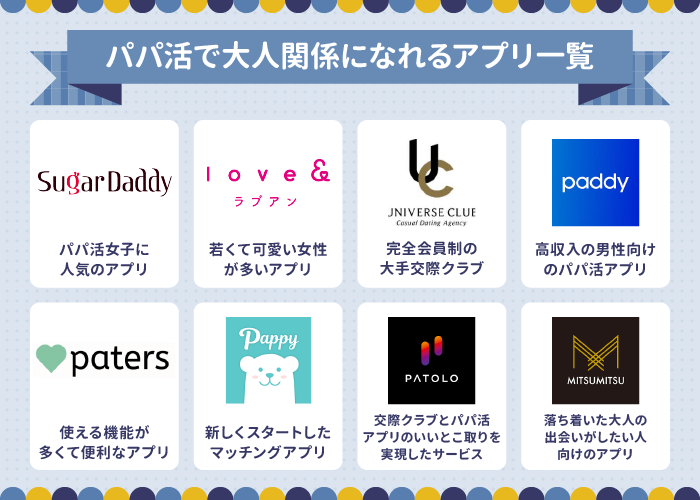 パパ活で大人関係になれるアプリ一覧