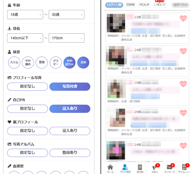 PCMAXのぽっちゃりのプロフィール検索