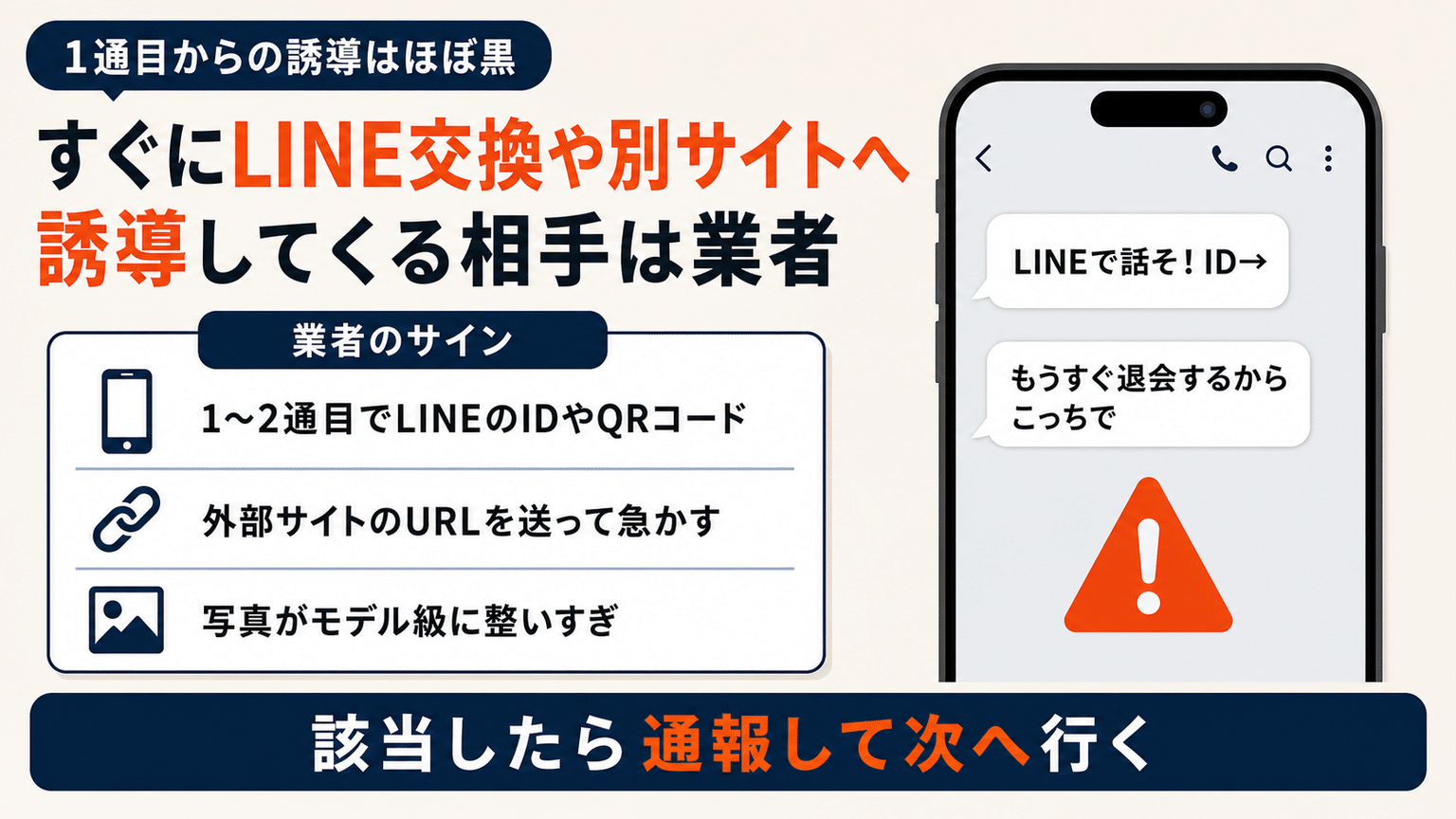 すぐにLINE交換や別サイトへ誘導してくる相手は業者