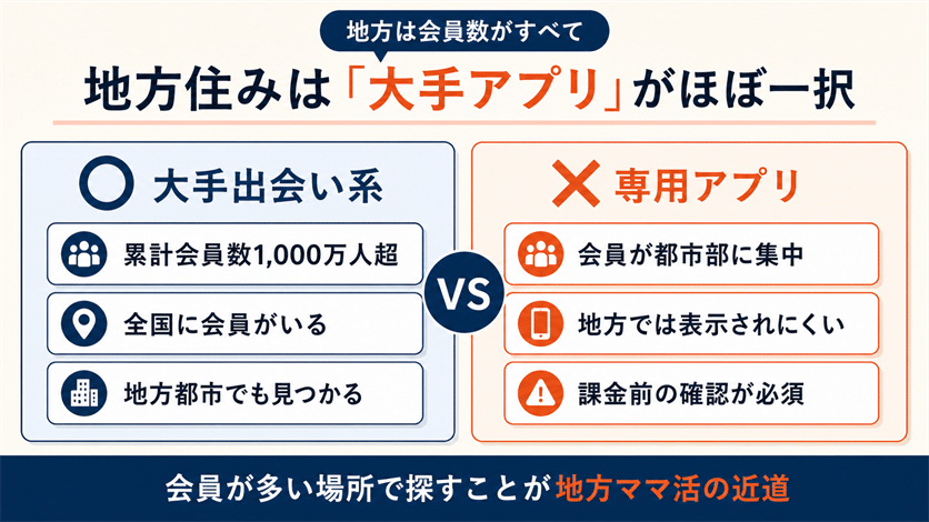 地方住みはママ候補が見つかりやすい大手アプリを選ぶ