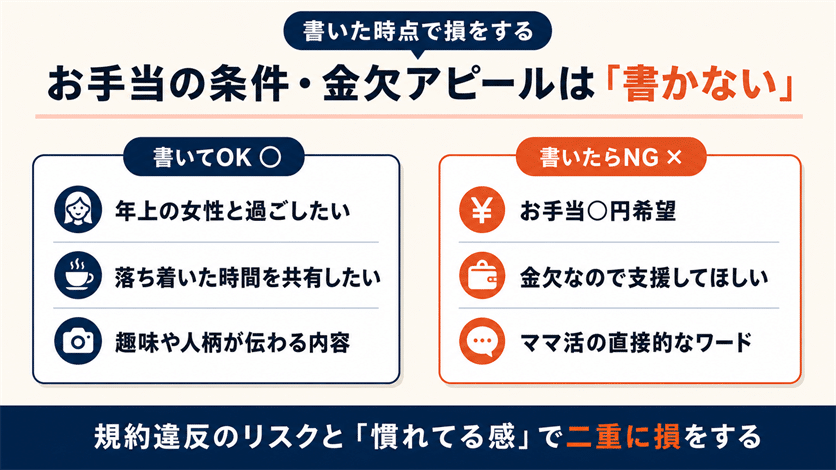 お手当の条件や金欠アピールはプロフィールに書かない