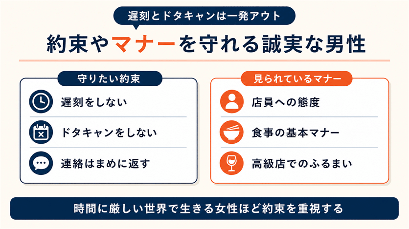 約束やマナーを守れる誠実な男性