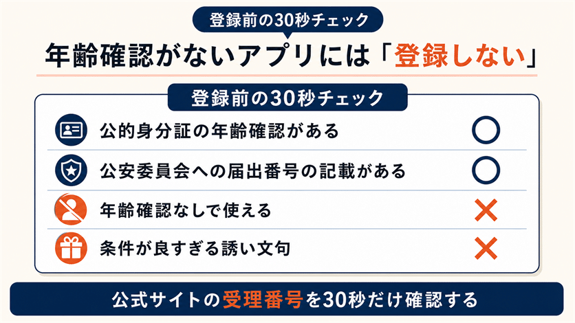 年齢確認や本人確認がないアプリへ登録しない