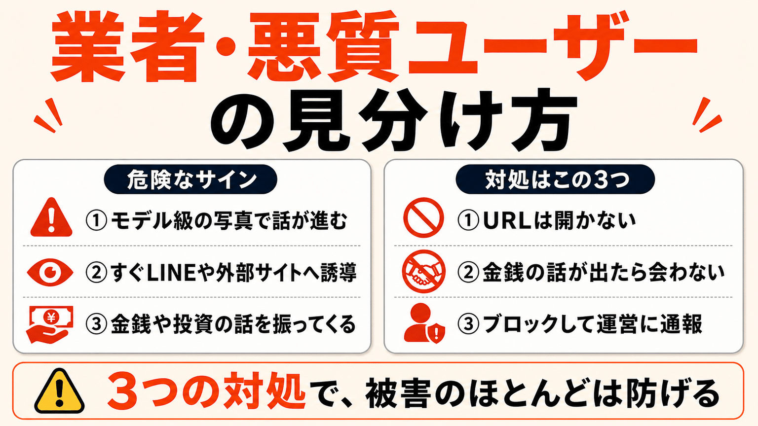 業者や悪質ユーザーの見分け方を知っておく