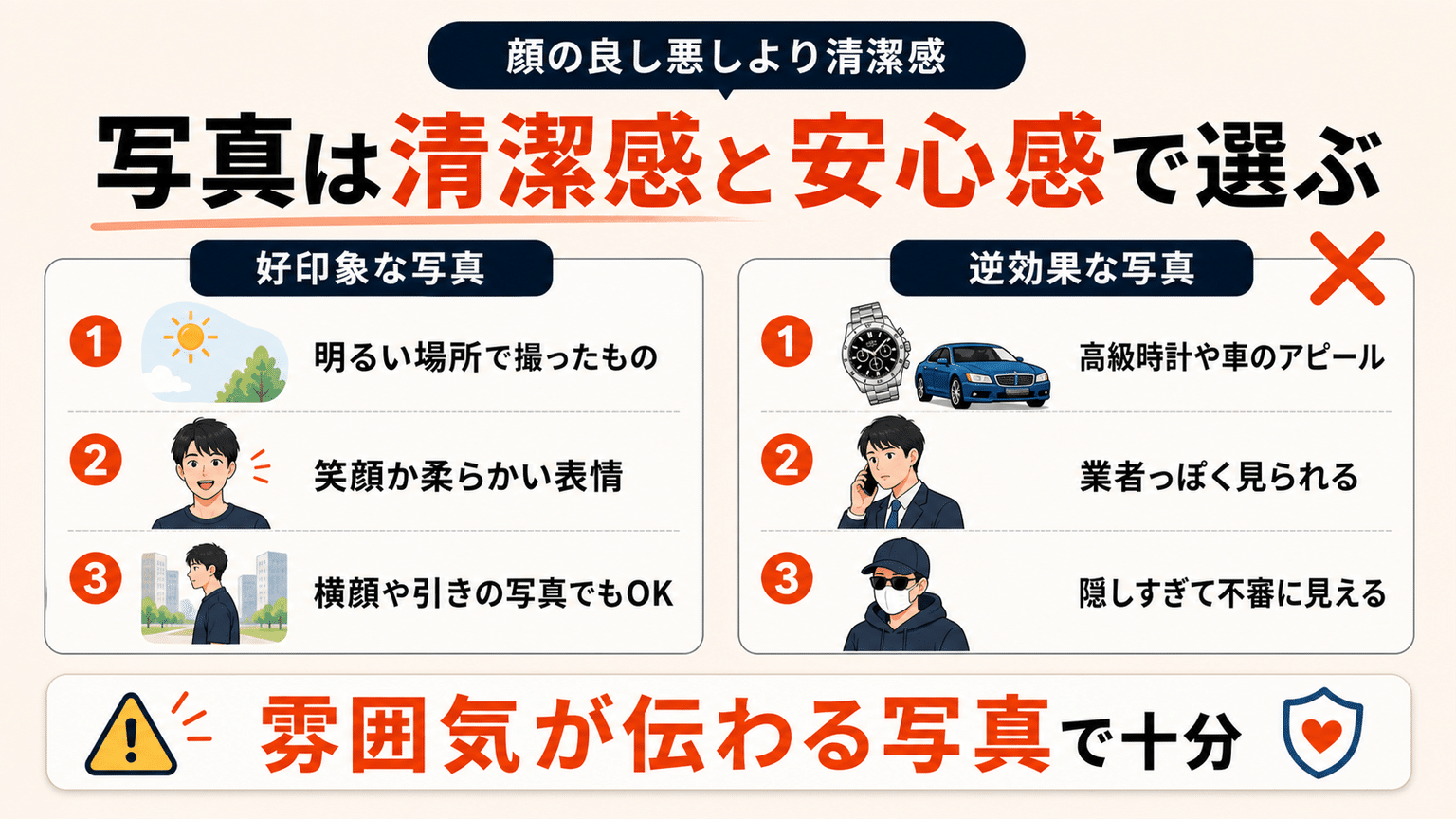 プロフィール写真では安心感を伝える
