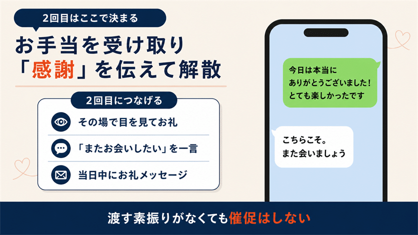 お手当を受け取り感謝を伝えて解散する