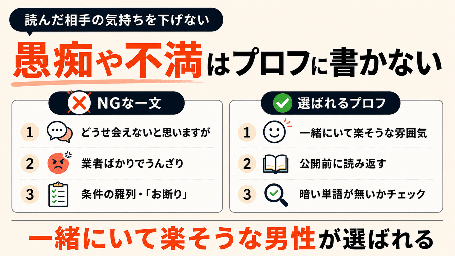 ネガティブな内容は書かない