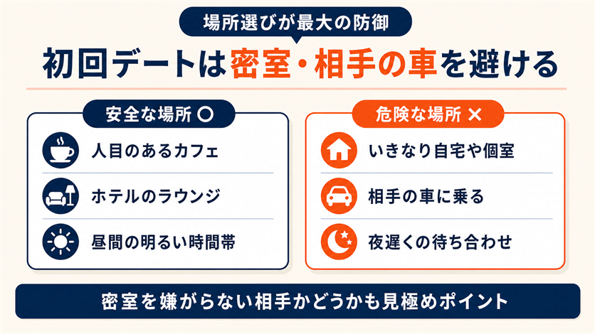 初回デートは密室や相手の車を避ける