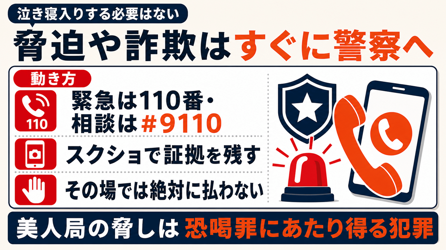 事件性がある場合(脅迫や詐欺)はすぐに警察へ被害届を出す