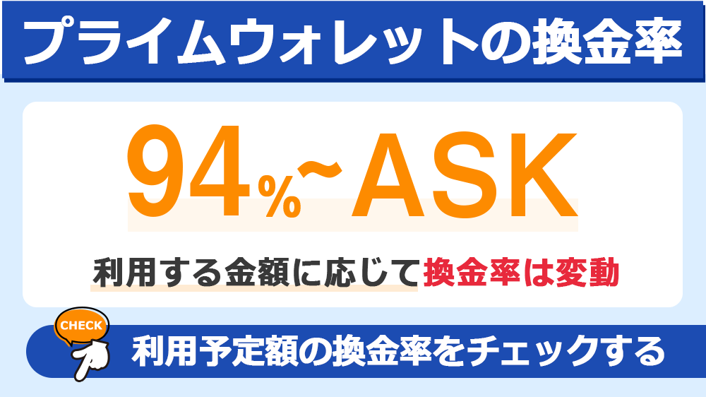 プライムウォレットの換金率は94％～ASK