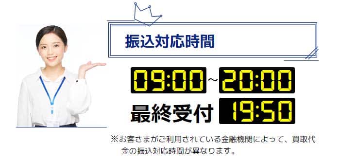 ナンバーワンキャッシュの振込対応時間は、9~20時